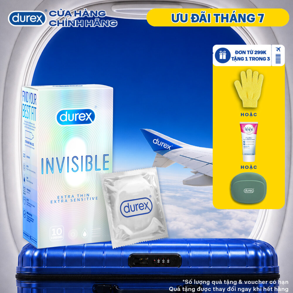 Bao cao su Durex Invisible siêu mỏng, size 52mm, hộp 10 bao