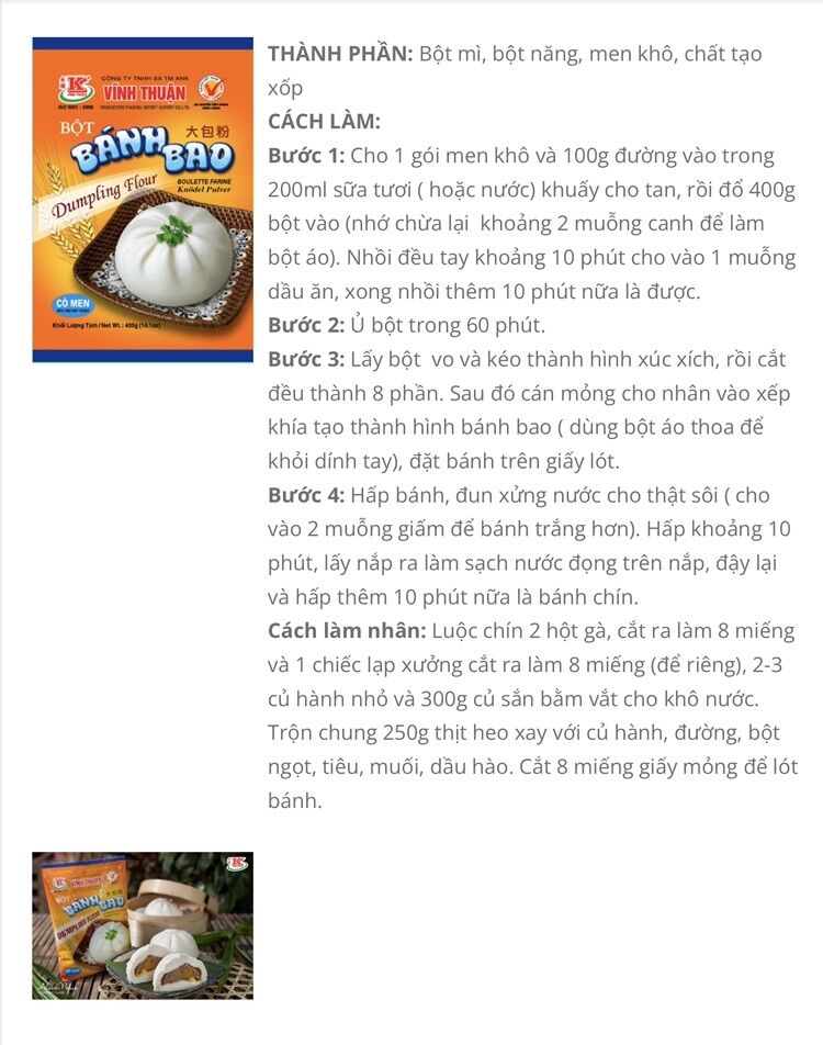 COMBO 5 GÓI BỘT BÁNH BAO VĨNH THUẬN 400 gram