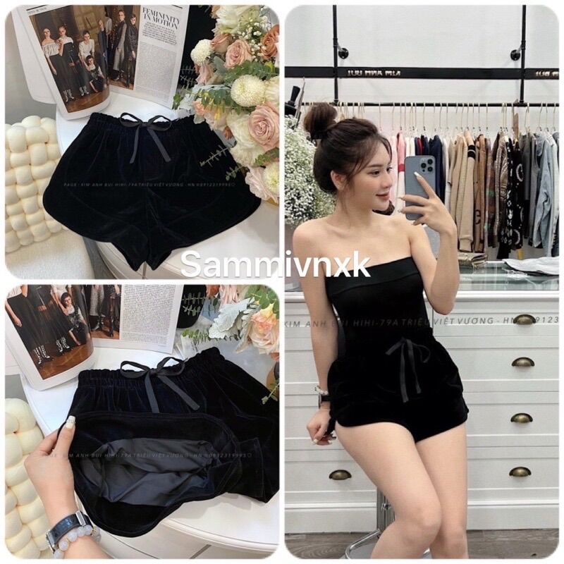 Quần short nhung cạp chun nơ hàng 2 lớp Sammivnxk☘️Freeship