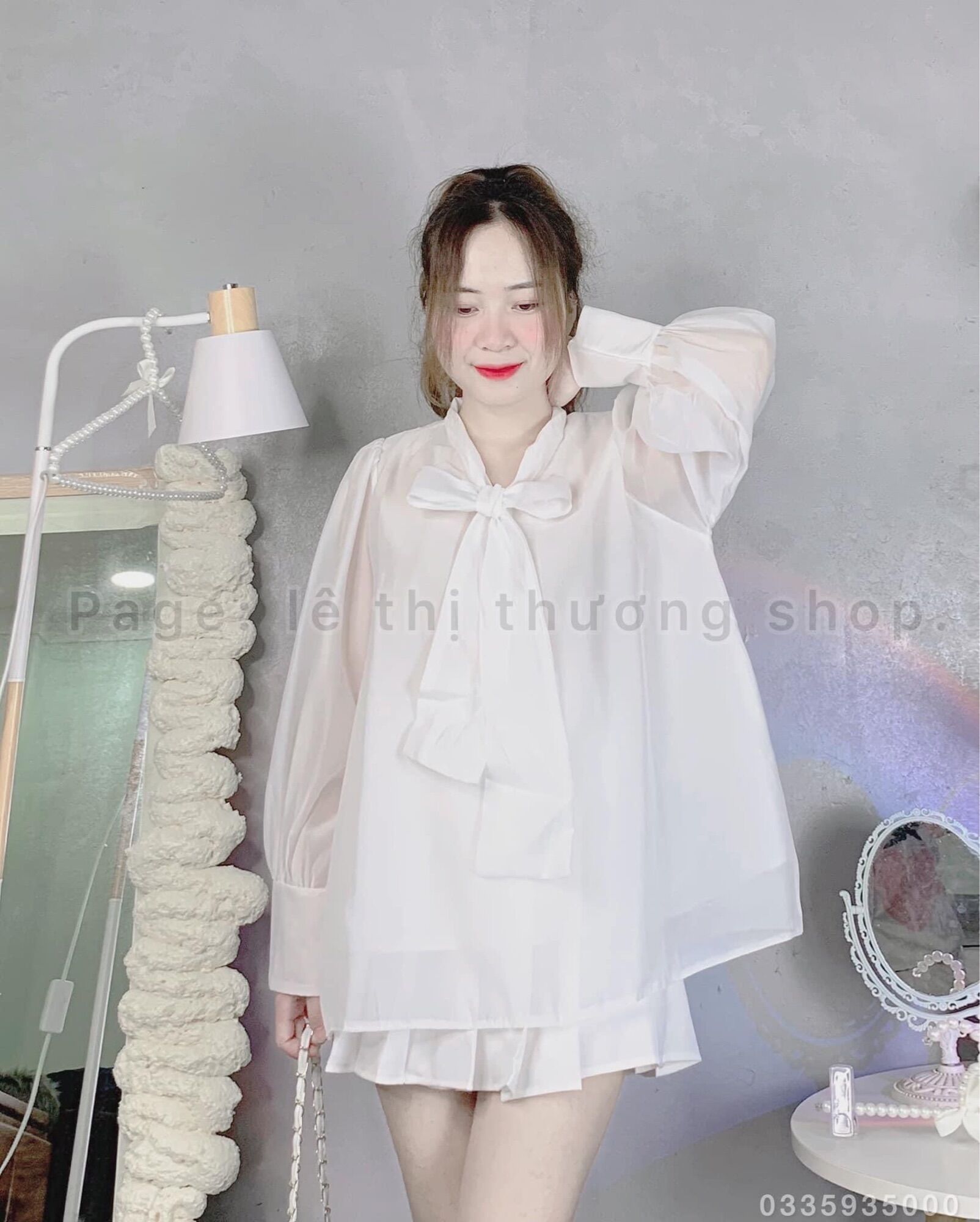 Áo Kiểu Voan Tay Phồng Cột Nơ Tiểu Thư