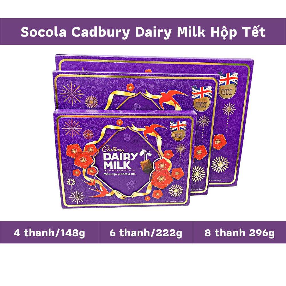 Sôcla Cadbury Dairy Milk Hộp Tết 148g : 110k
222g : 140k
296g : 170k