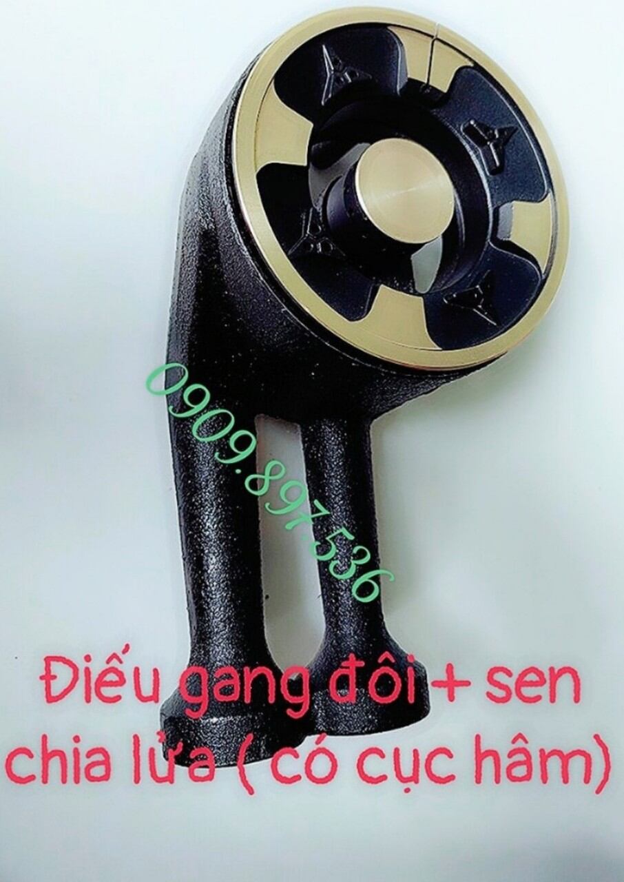 Điếu gang đôi và sen chia lửa bằng đồng có cục hâm