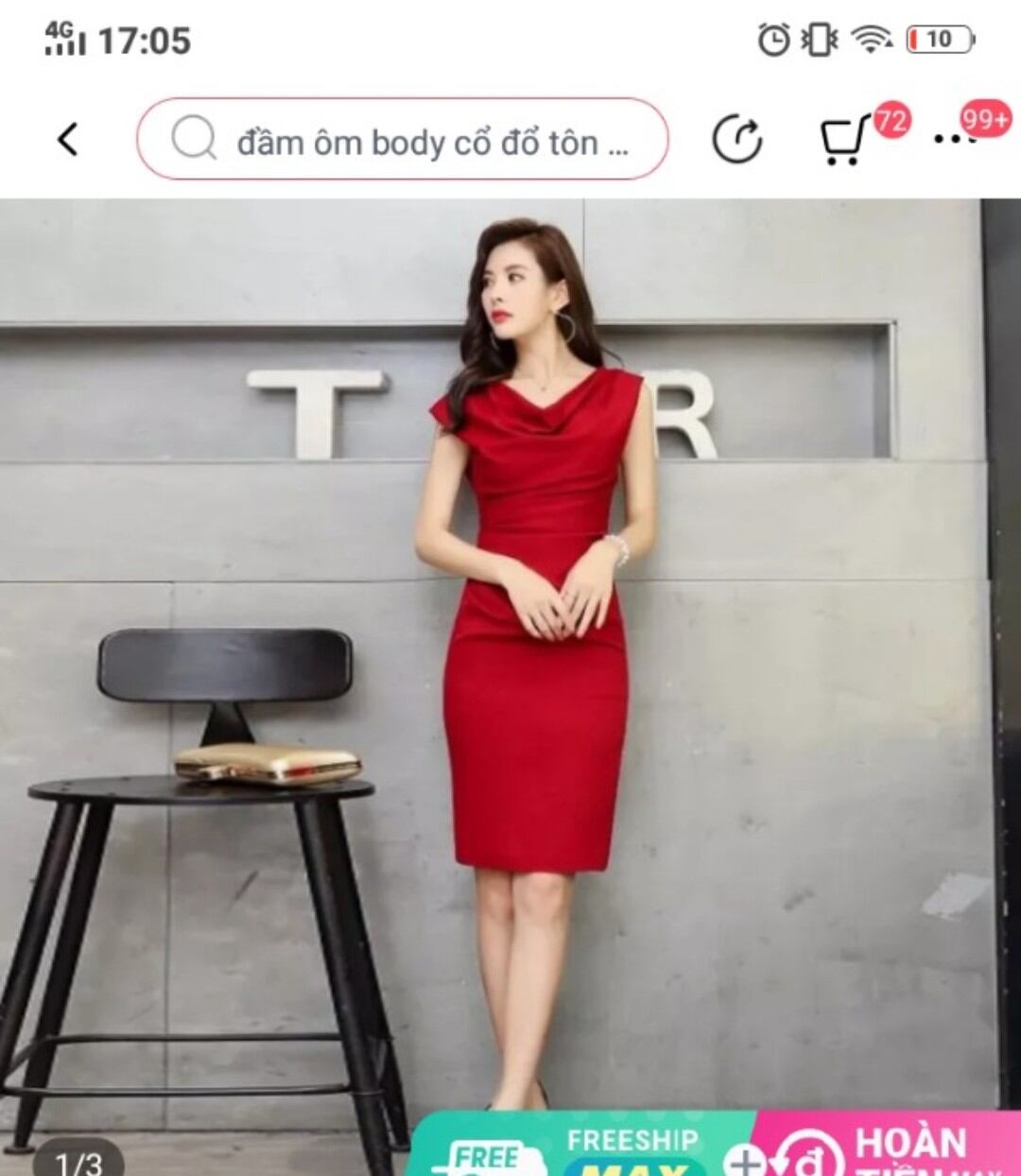[HCM]Đầm ôm body cổ đỗ tôn dáng