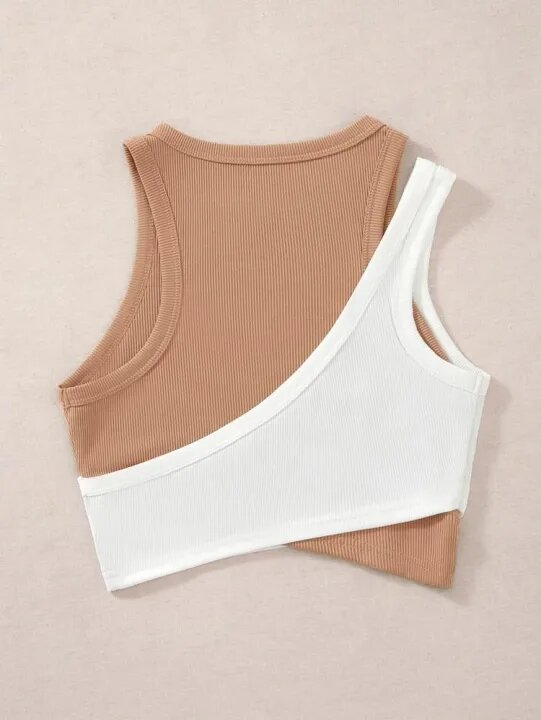Áo croptop tà xéo mix Áo Trắng lệch vai