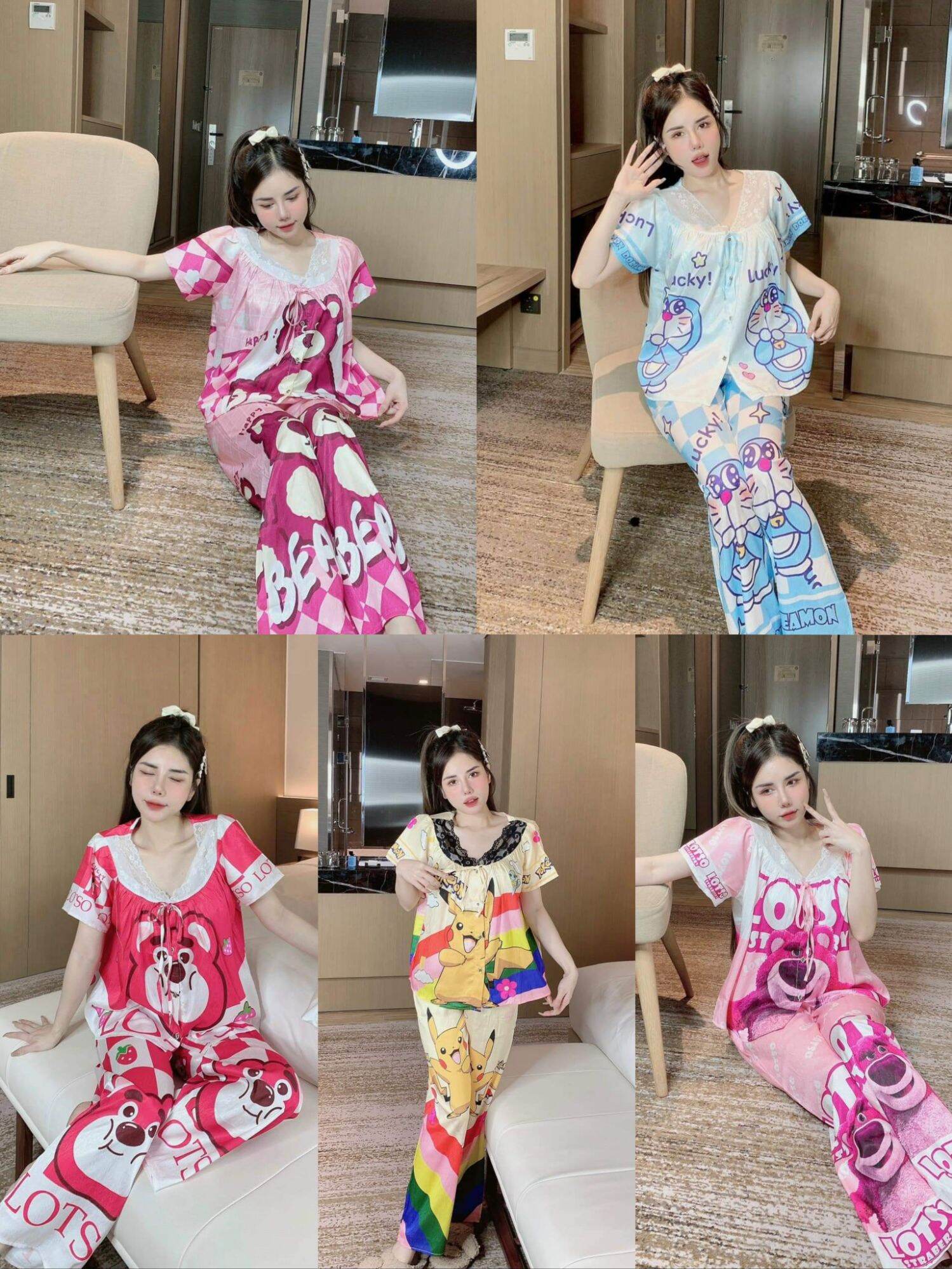 Bộ lụa xước tơ tằm ánh kim cổ phối reng, tay ngắn bèo nhẹ cực cute 40-60kg