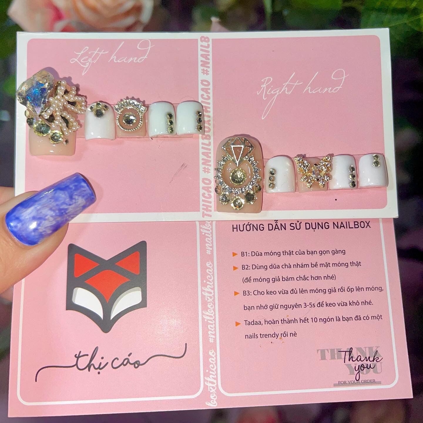 [ nails box] móng chân giả đính đá tone trắng