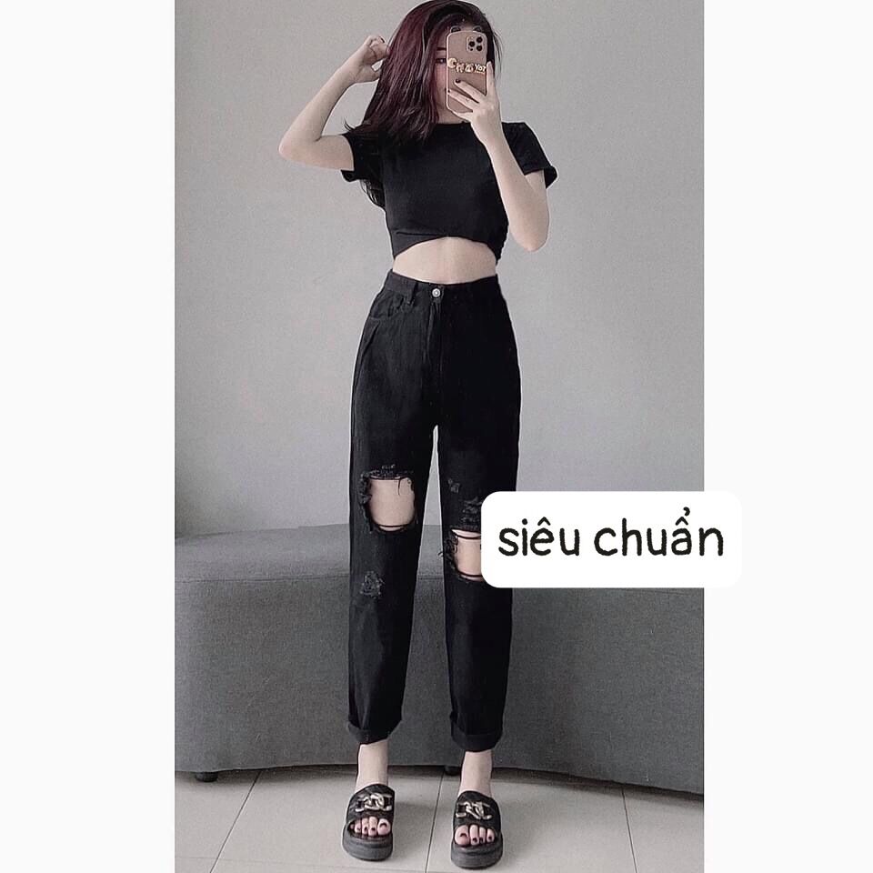 baggy đen siêu háck dáng rách to - trơn
