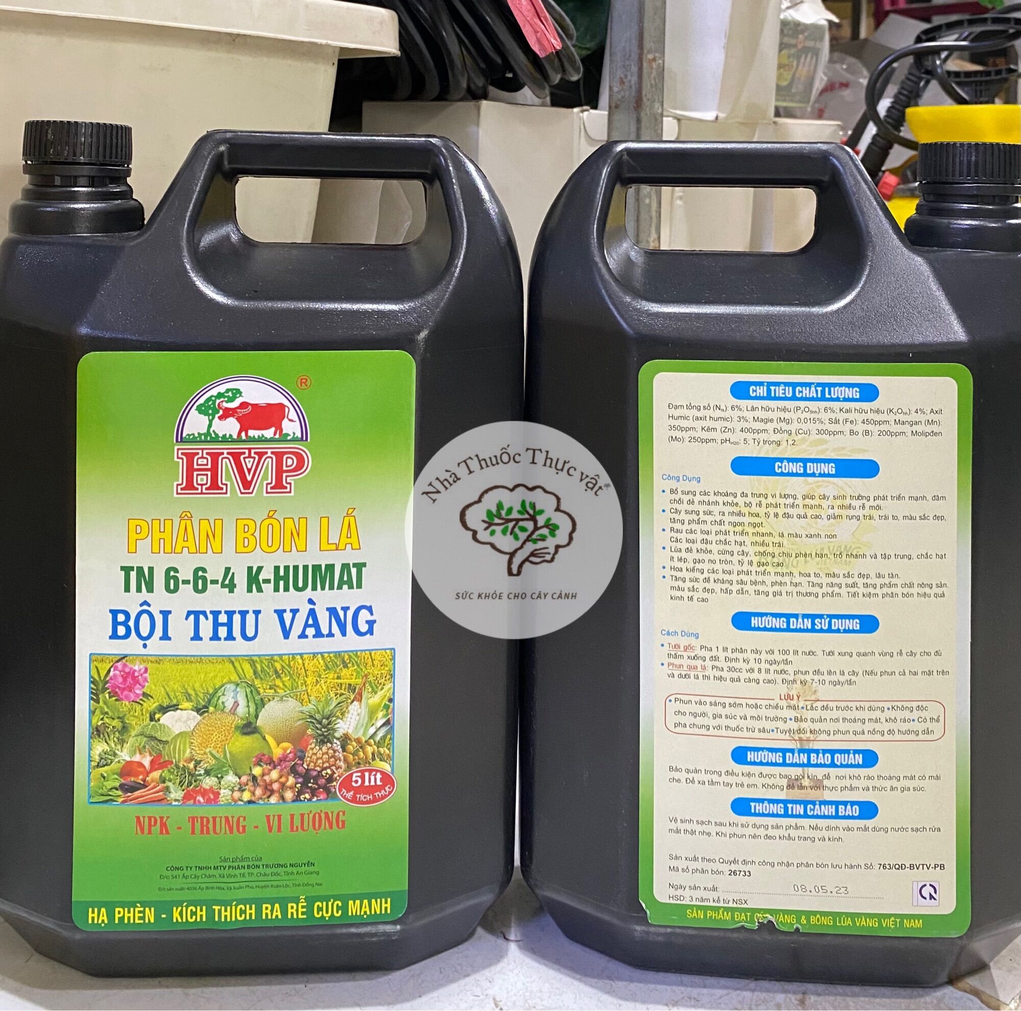 Combo 4 chai phân bón lá HVP 6-6-4 K-Humat trung vi lượng Bội thu vàng can 5 lít