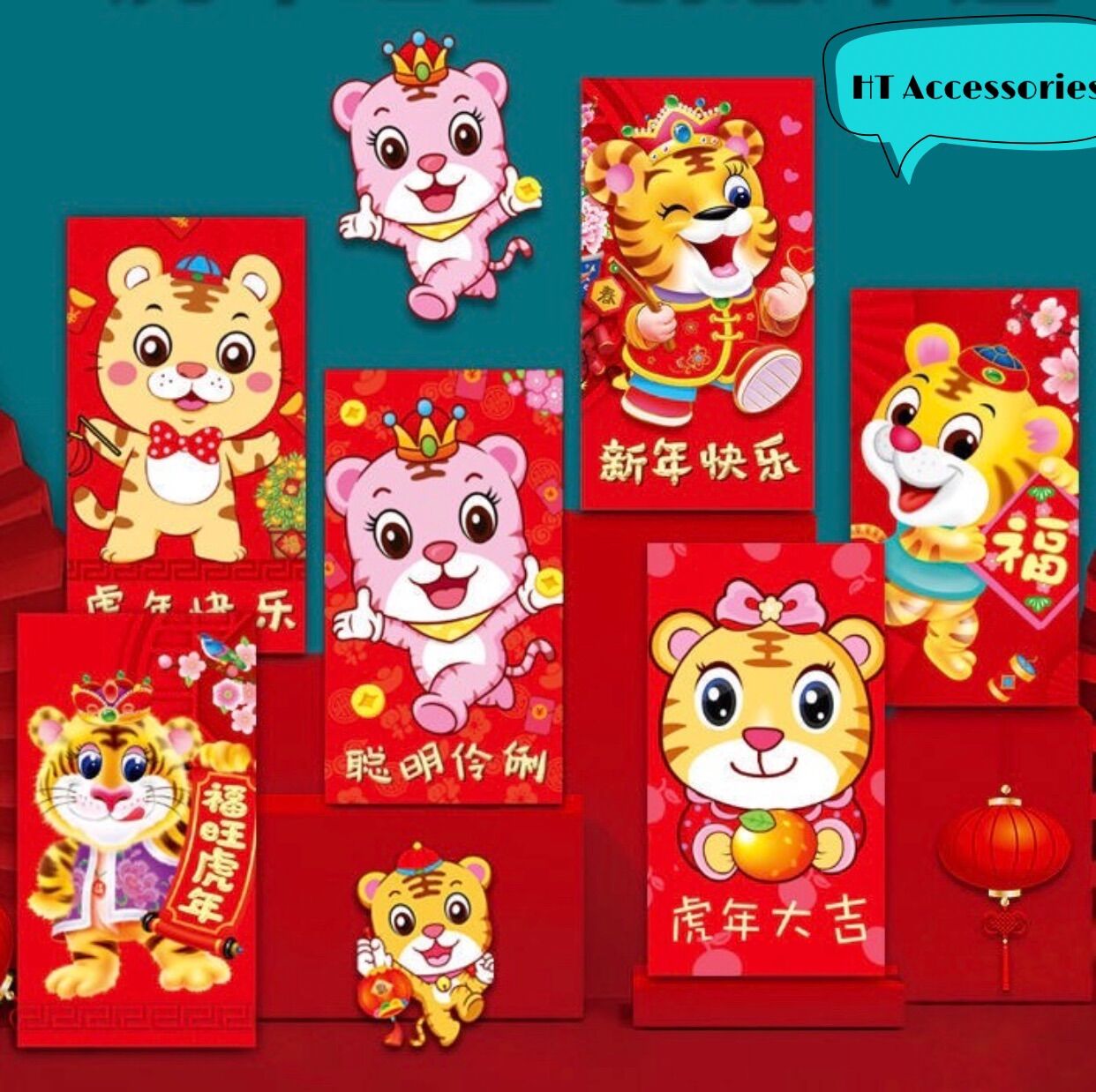 Set 5 bao lì xì 2022 hình cọp/hổ nhiều màu sắc đáng yêu