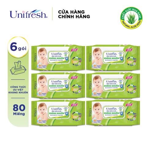 Combo 6 khăn ướt Unifresh kháng khuẩn 80 miếng