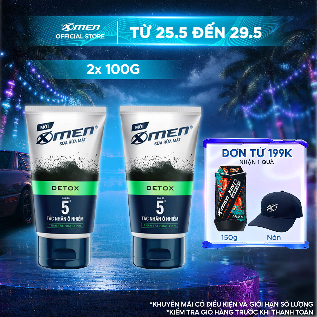 Combo 2 Sữa rửa mặt X-Men Go DETOX Than Tre Hoạt Tính 100g - Loại bỏ 5 tác nhân ô nhiễm