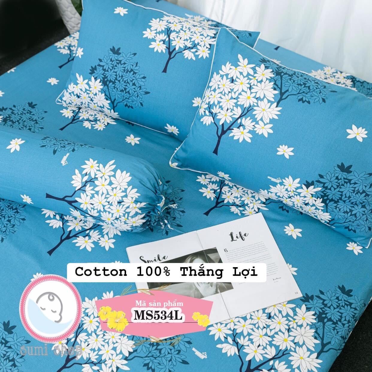 Bộ drap gối cotton 100% in LOGO CTY, ga trãi giường vải dày dặn, mềm, thấm hút mồ hôi (mẫu HOA CHÙM LÝ)