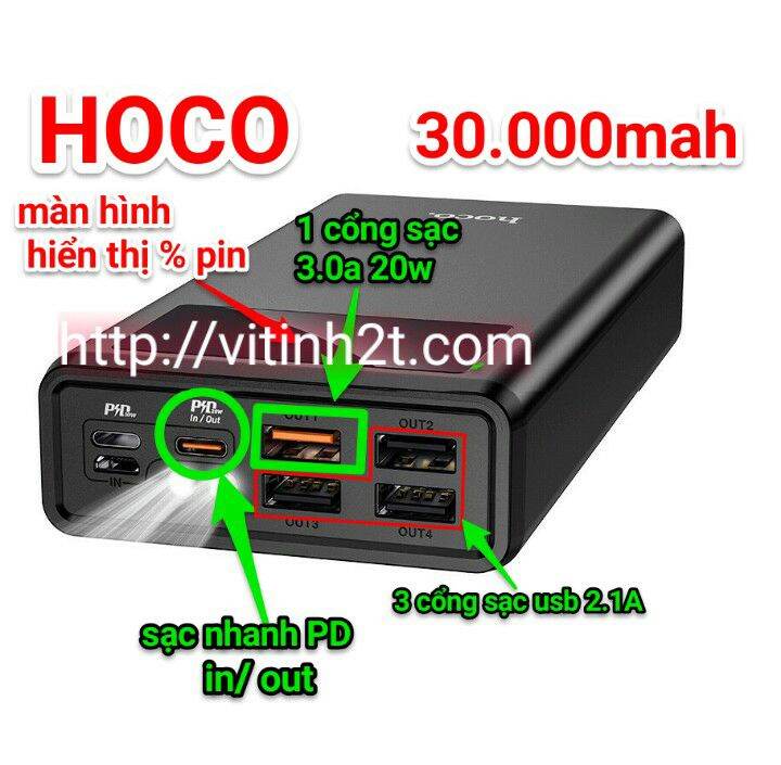 Pin sạc dự phòng hoco j78 sạc nhanh pd 30.000mah