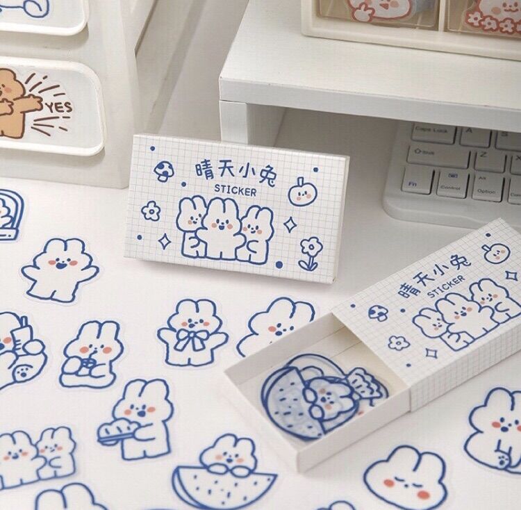 Set 40 Sticker hình Thỏ, Gấu dễ thương trang trí sổ, laptop, điện thoại, nhán dãn trang trí