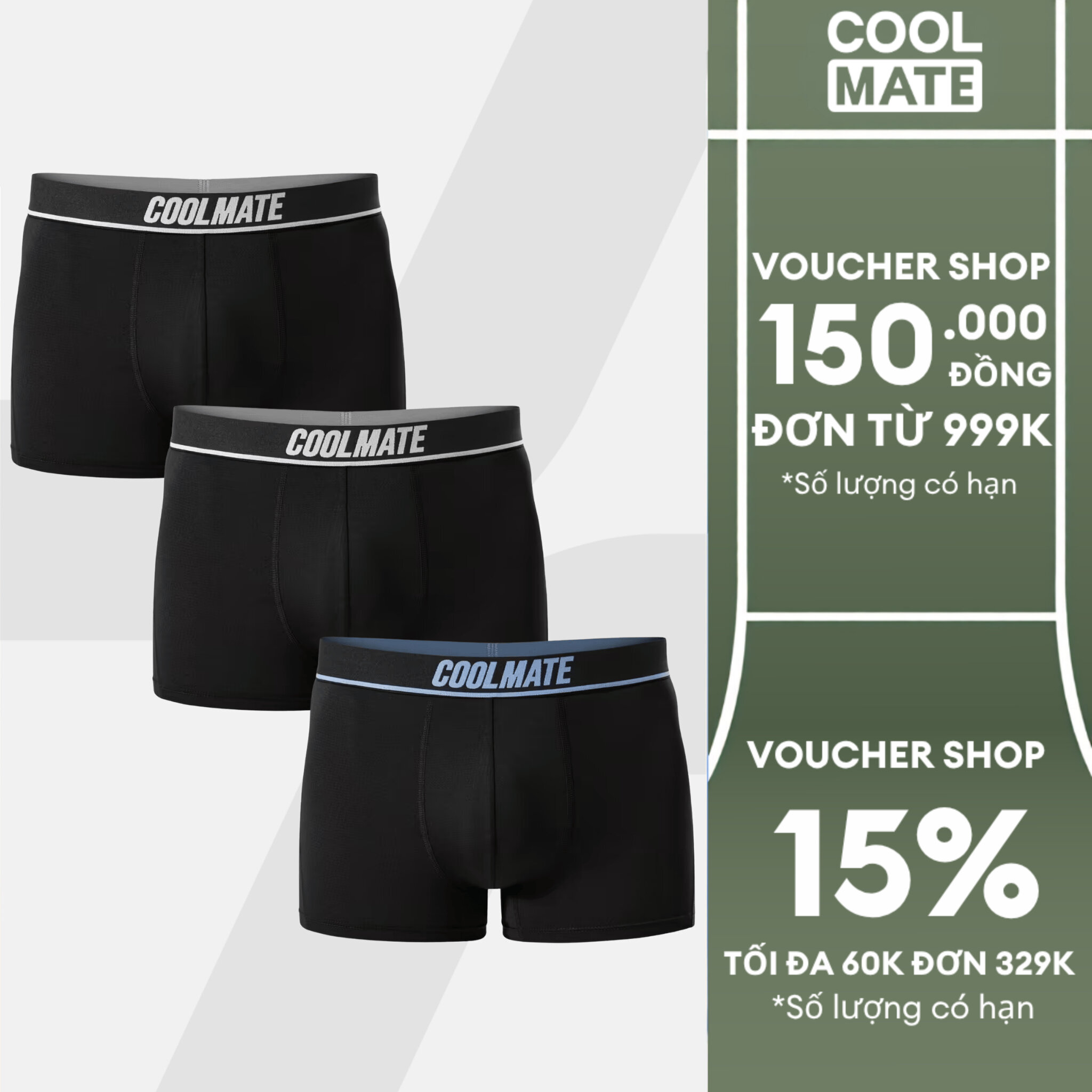 Combo 3 Quần Lót Nam Trunk Active Mesh Thoáng mát, Co giãn, Nhanh Khô - Coolmate