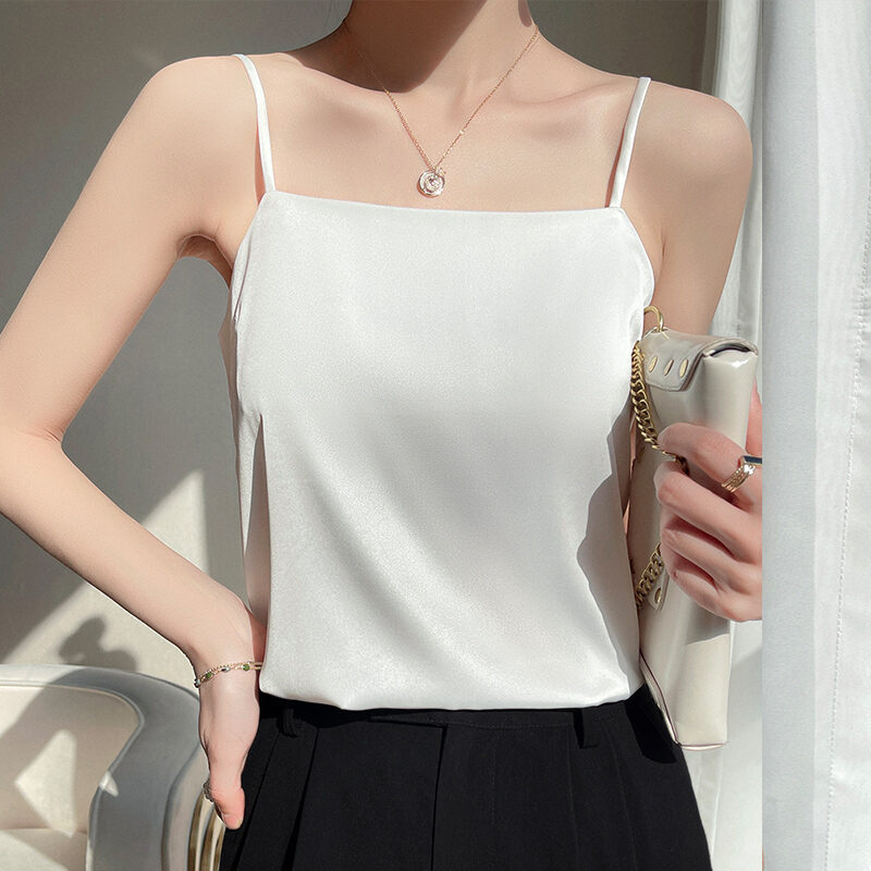 Áo Vest Nữ Dây Đeo Nhỏ Màu Trắng Áo Vest Công Sở Mùa Hè 2025 Áo Sơ Mi Lót Satin Đa Năng Cổ Chữ V Áo 