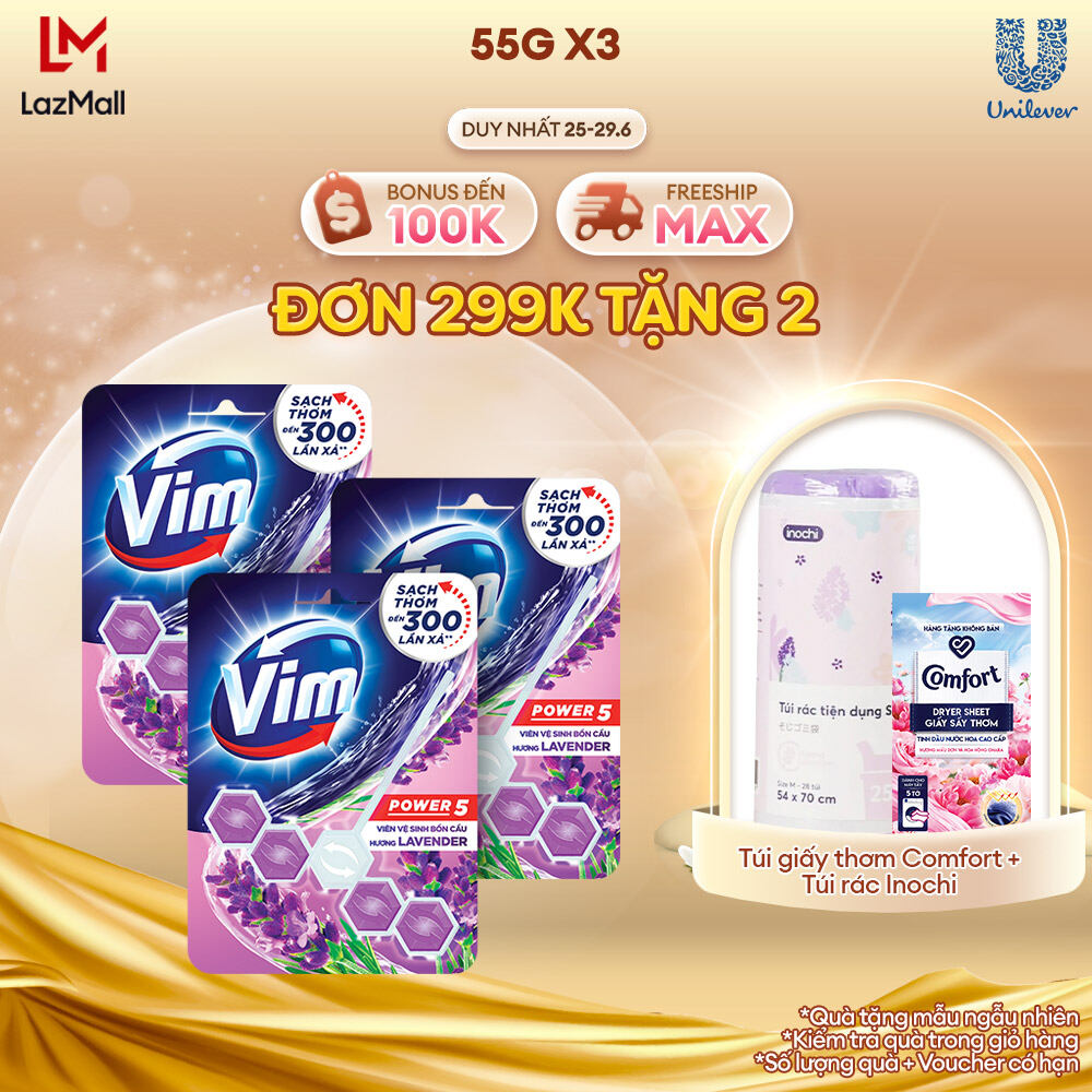 Combo Viên Tẩy Bồn Cầu Vim Power 5 Hương Oải Hương 55G X 3