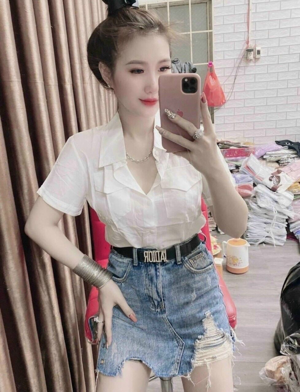 [HCM]Áo sơ mi trơn tay ngắn kèm túi
