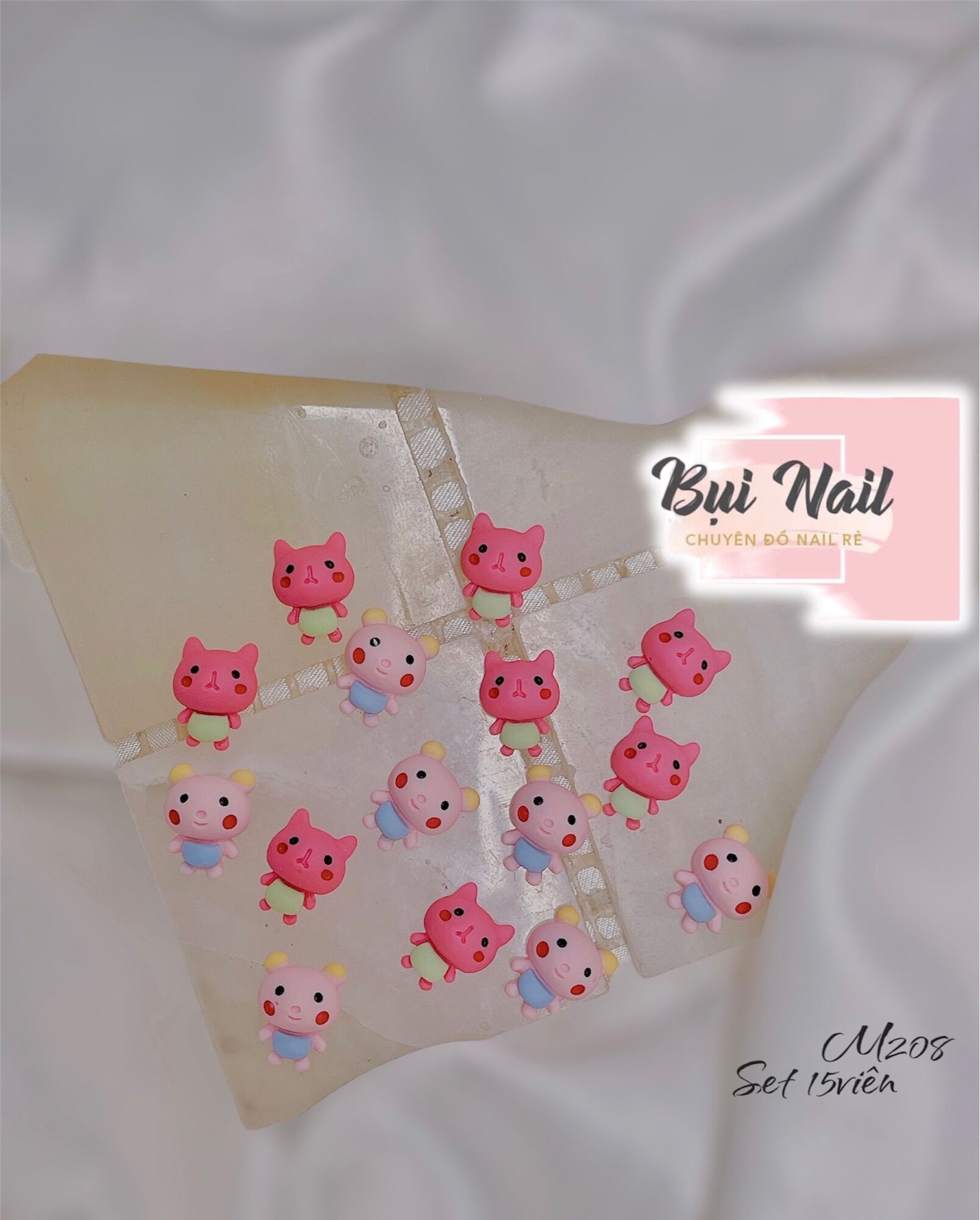 CHARM GẤU HỒNG M208 set 15viên