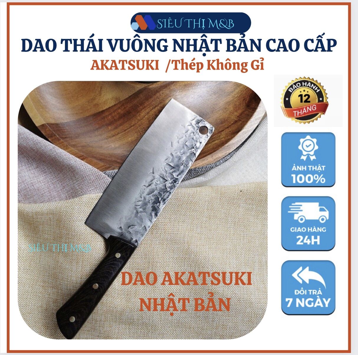 Dao thái vân búa nhật bản akatsuki cao cấp.dao bếp nhật thép không gỉ-cán gỗ -lưỡi dao thiết kế hoạ tiết vân hoa-dao thái thịt bản to-dao thái nhật-dao thái akatsuki-dao hàng bãi