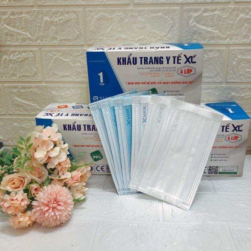 Hộp 50 Chiếc, 1 gói 5  cái Khẩu Trang Y Tế 4 Lớp Kháng Khuẩn Chuẩn Xuân Lai Quai Đeo Không Đau Tai