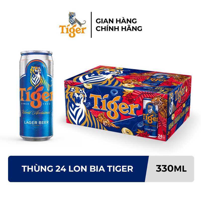 Thùng 24 Lon Bia Tiger 330ml/Lon - Bao bì Xuân 2024