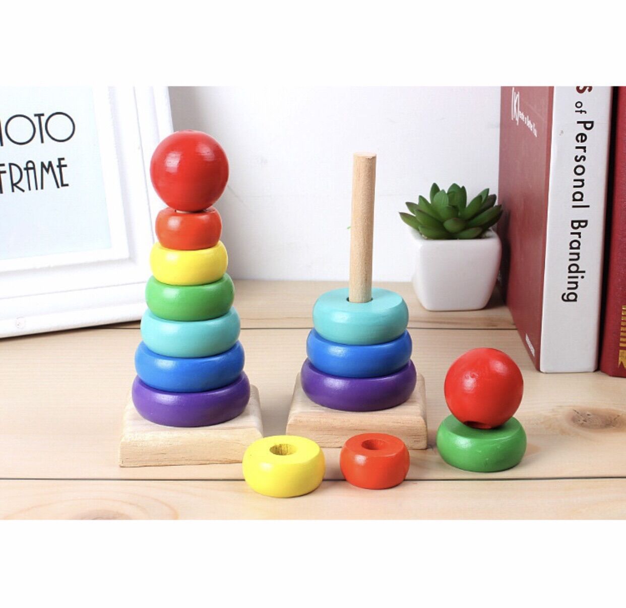 Tháp Gỗ Cầu Vồng Nhiều Màu Cho Bé