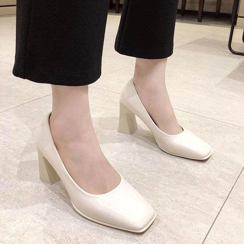 Giày Cao Gót Giày Đơn Gót Thô Mũi Vuông Miệng Nông Phong Cách Đi Làm Nhã Nhặn Khí Chất Cho Nữ Mẫu Mới Mùa Xuân Năm 2022 Dễ Phối Phong Cách Hàn Quốc