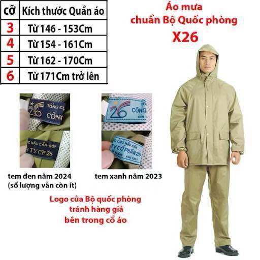 Bộ Áo Mưa 2 Lớp X26 Bộ Quốc Phòng Giá 320,000 Đồng*Miễn phí vận chuyển