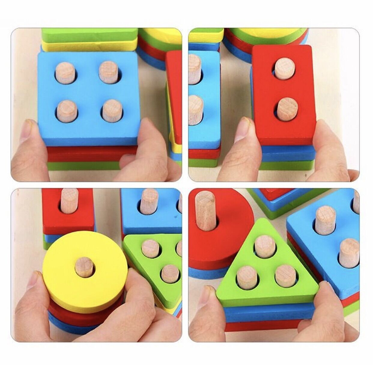 Đồ chơi gỗ thả hình khối 4 trụ cho bé
