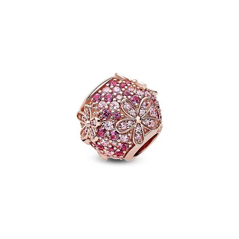 CHARM PAN ALE HOA ĐÀO ĐÍNH ĐÁ HỒNG BẠC S925