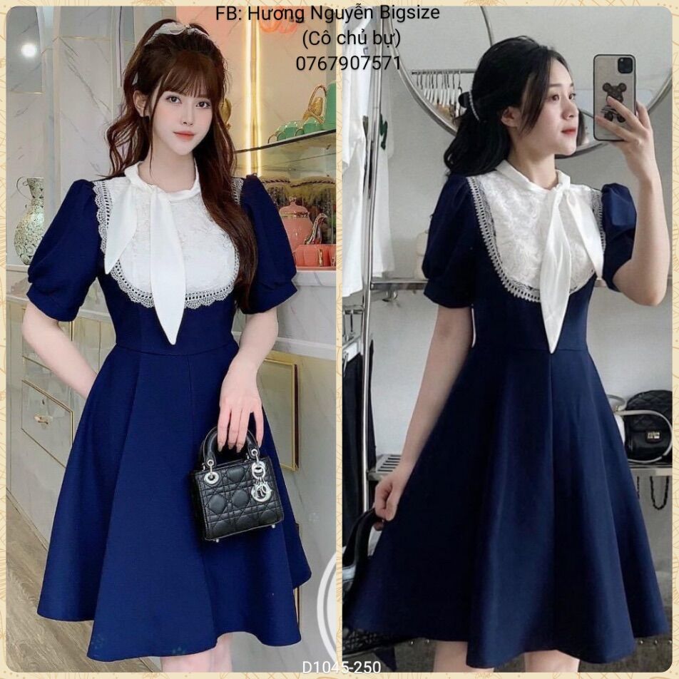 60-90kg bigsize đầm xanh cổ ren d1045