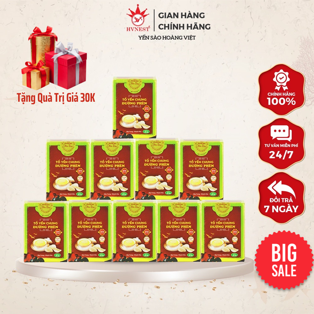 Combo 10 hũ yến tươi chưng sẵn hvnest vị đường phèn 70ml/hũ