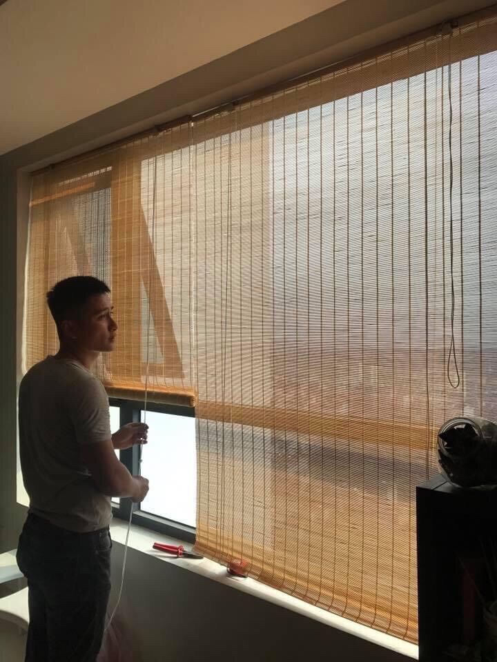 Rèm sáo tre che nắng Trong Nhà có sẵn Dây Kéo và Ròng Rọc. Mành tre che nắng, rèm che nắng cửa sổ.