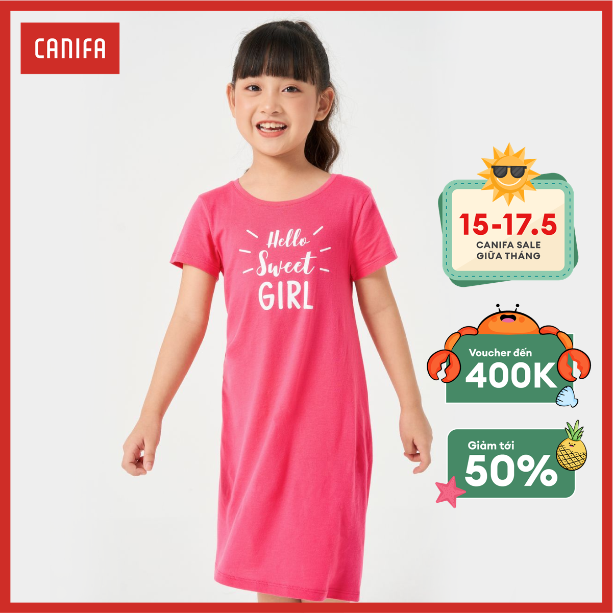 Váy liền bé gái canifa váy liền bé gái màu sắc dễ thương chất liệu 100% cotton 1ds22s001