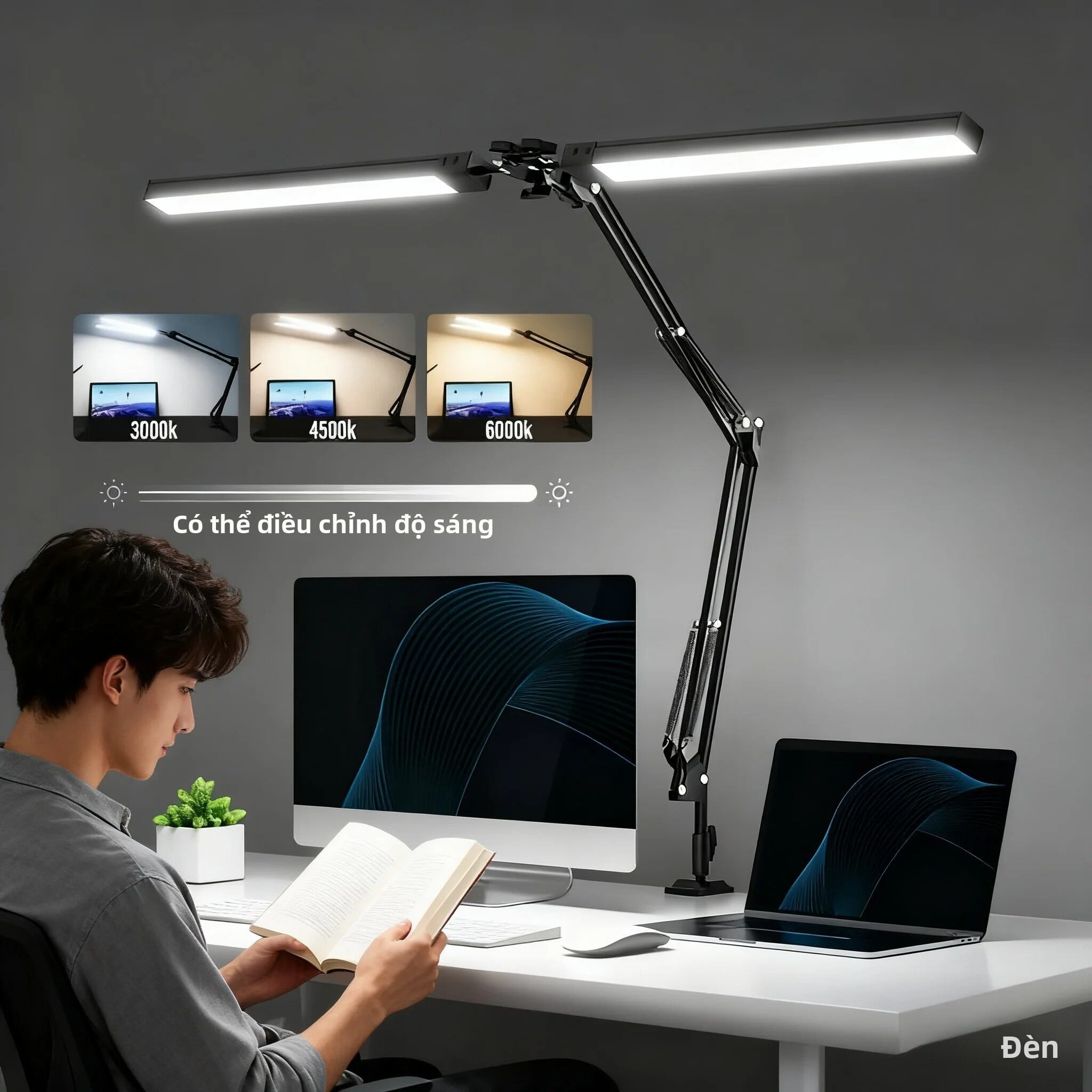 Đèn Bàn LED Có Thể Điều Chỉnh Độ Sáng Với Kẹp Đèn Đọc Sách Bảo Vệ Mắt 3 Chế Độ Màu 10 Mức Độ Sáng Kiểu Dáng Hiện Đại Dùng Cho Nhà Ở