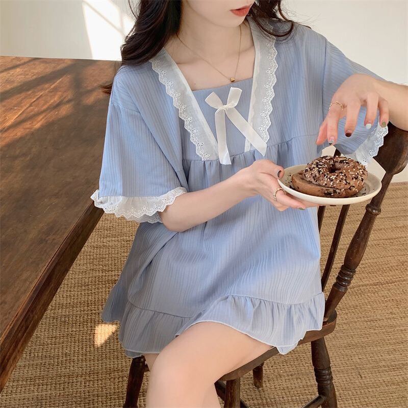 Sét bộ đùi pyjama gân ren tiểu thư.
