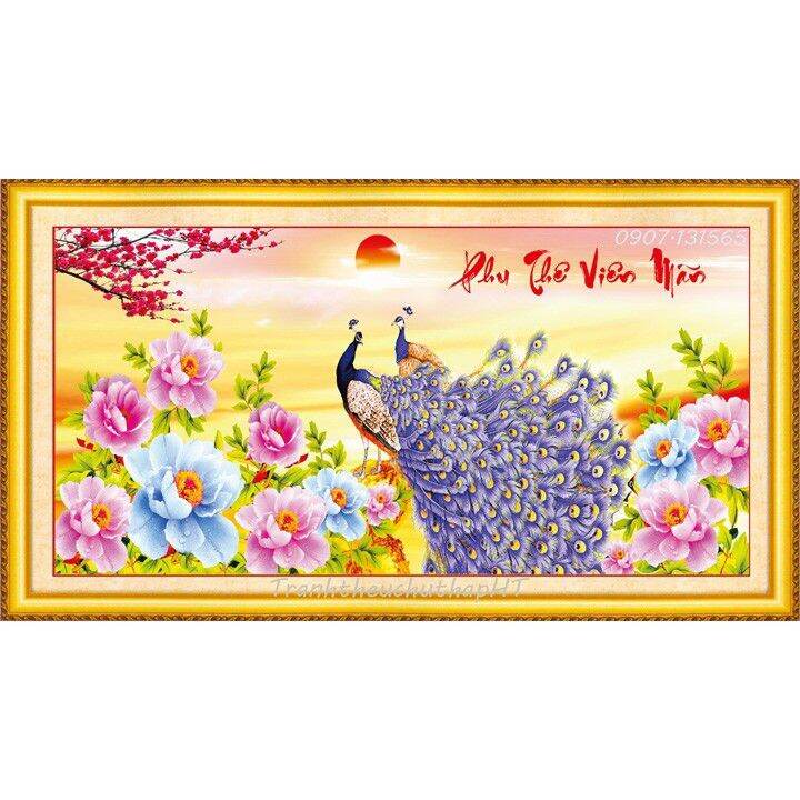 Tranh đính đá phu thê viên mãn kích thước 120*60cm - vs044