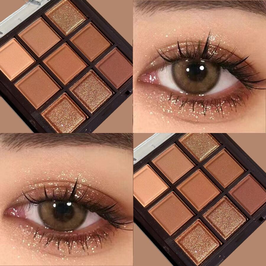 Ngọc Trai Mờ Chocolate Eyeshadow Palette 9 Màu Sáng Bóng Lâu Dài Hàn Quốc Lấp Lánh Mắt Trang Điểm Tặng Kèm Lắc Chân Nữ