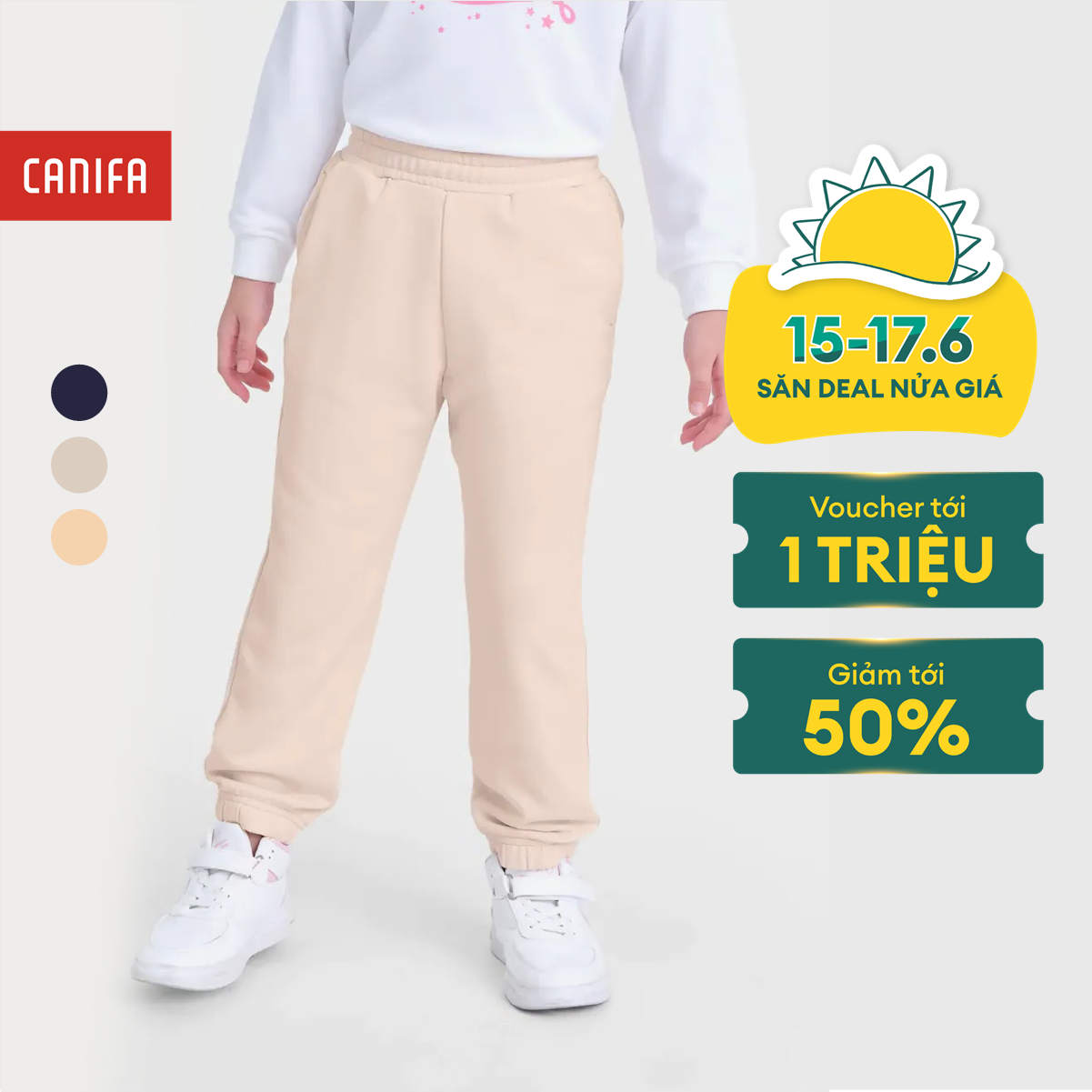 [15-17.6 VOUCHER TỚI 1 TRIỆU ] Quần nỉ bé gái CANIFA cạp chun dáng suông 1BP23W002