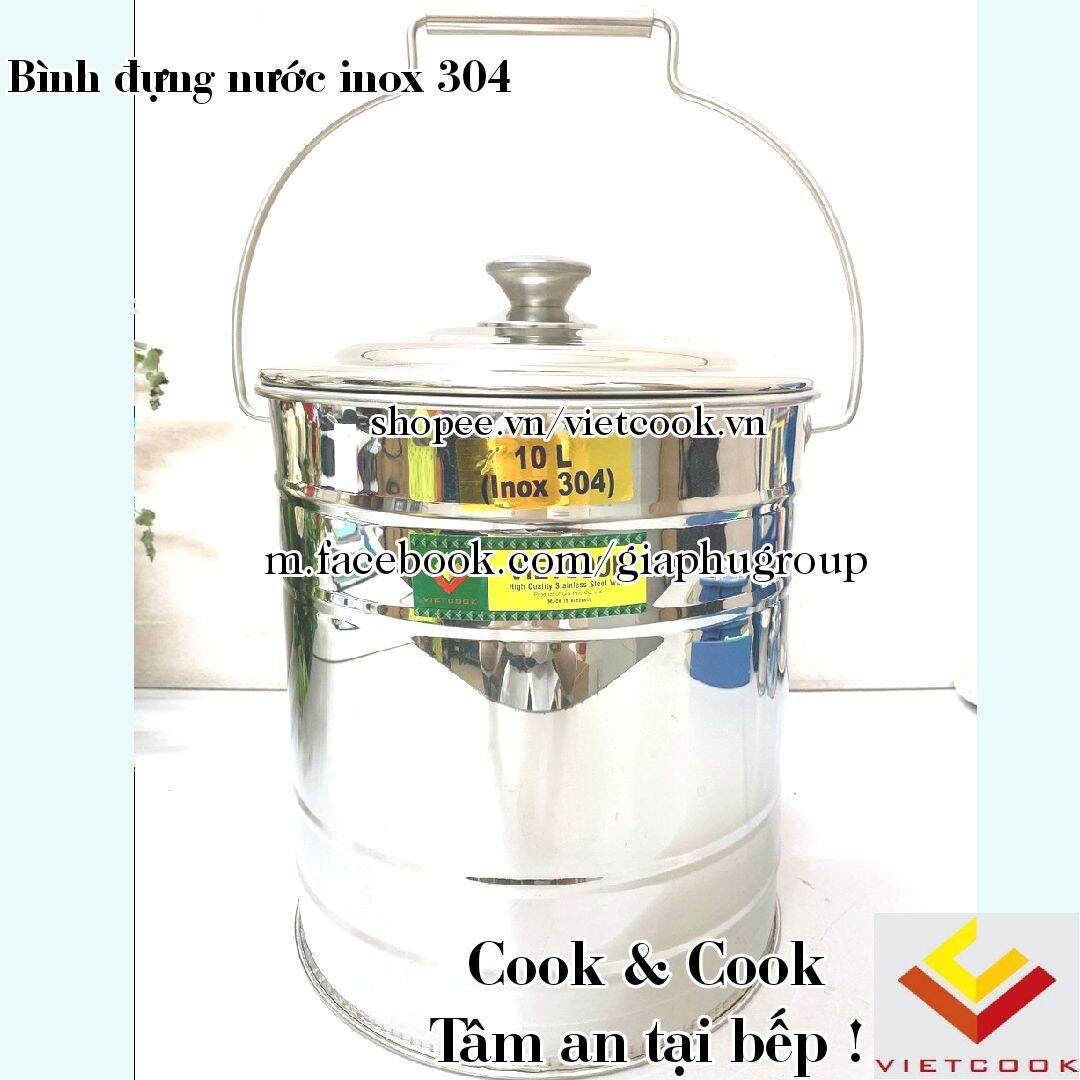 Bình sữa inox 304,  bình inox 304 đựng nước canh, nước dùng, nước phở, thực phẩm dung tích 10, 15 lít có nắp