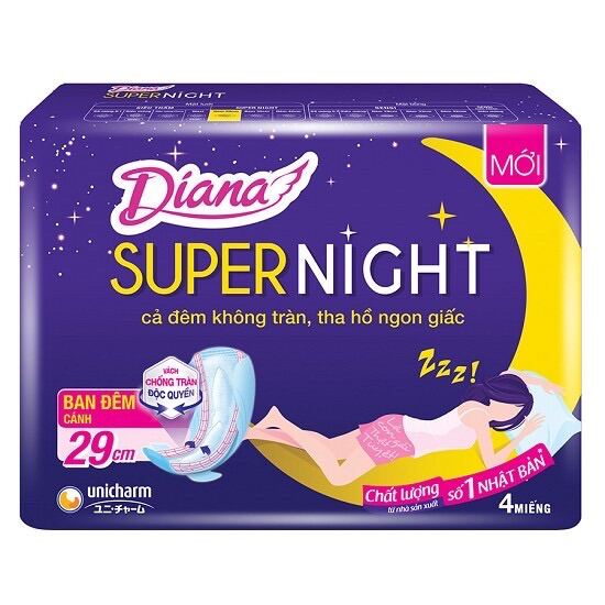 Băng vệ sinh Diana Super Night Ban đêm 29cm loại 4 miếng cao cấp