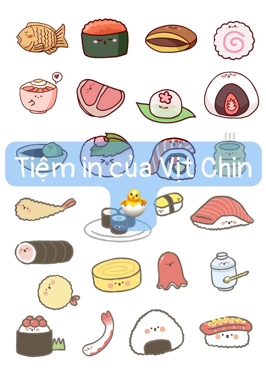Set 50 sticker chống nước đồ ăn mlem mlem