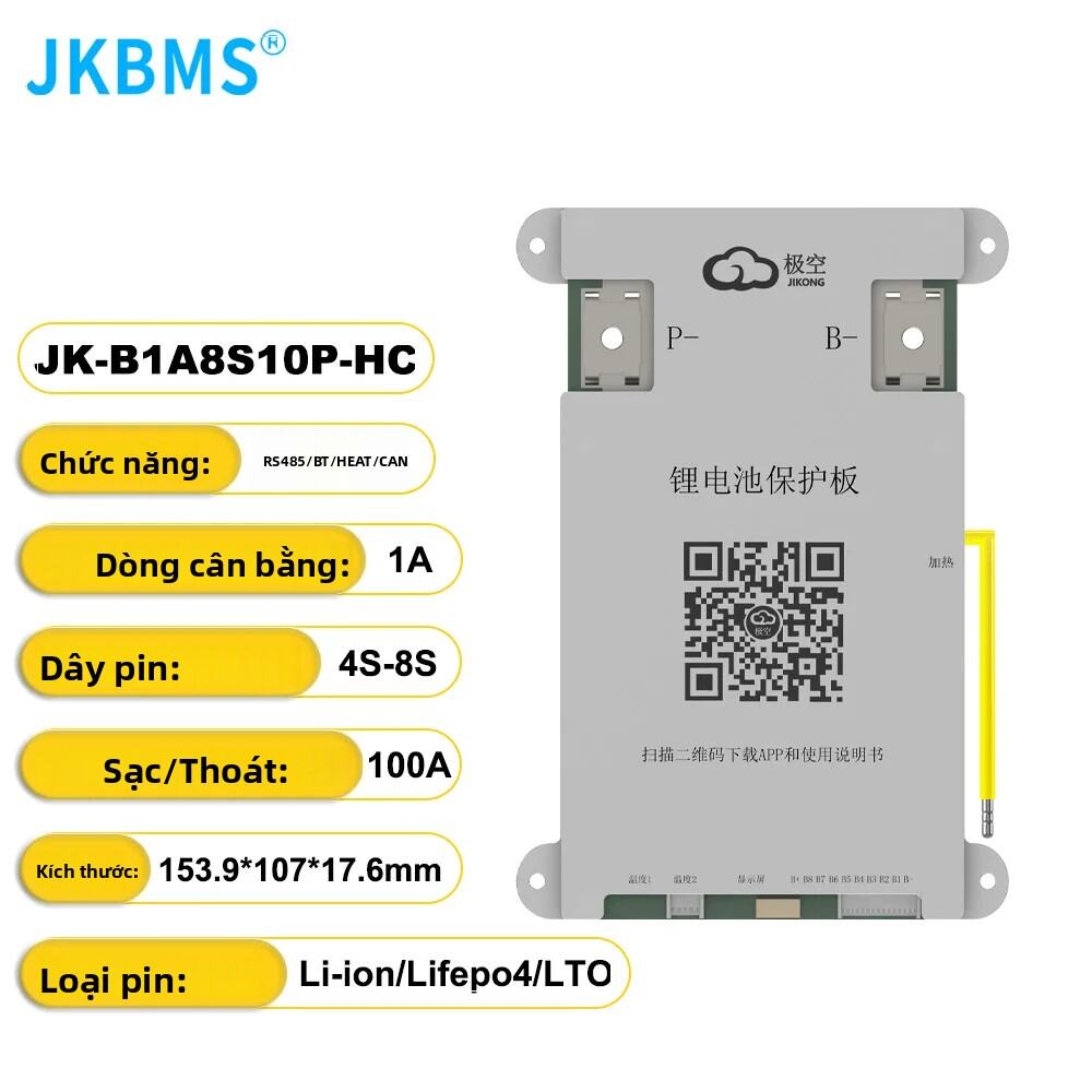 Hệ Thống Quản Lý Pin JK BMS B1A8S10P Heat CANBUS Cho Pin Lithium 4S-8S 12V 24V Với Chức Năng Cân Bằn