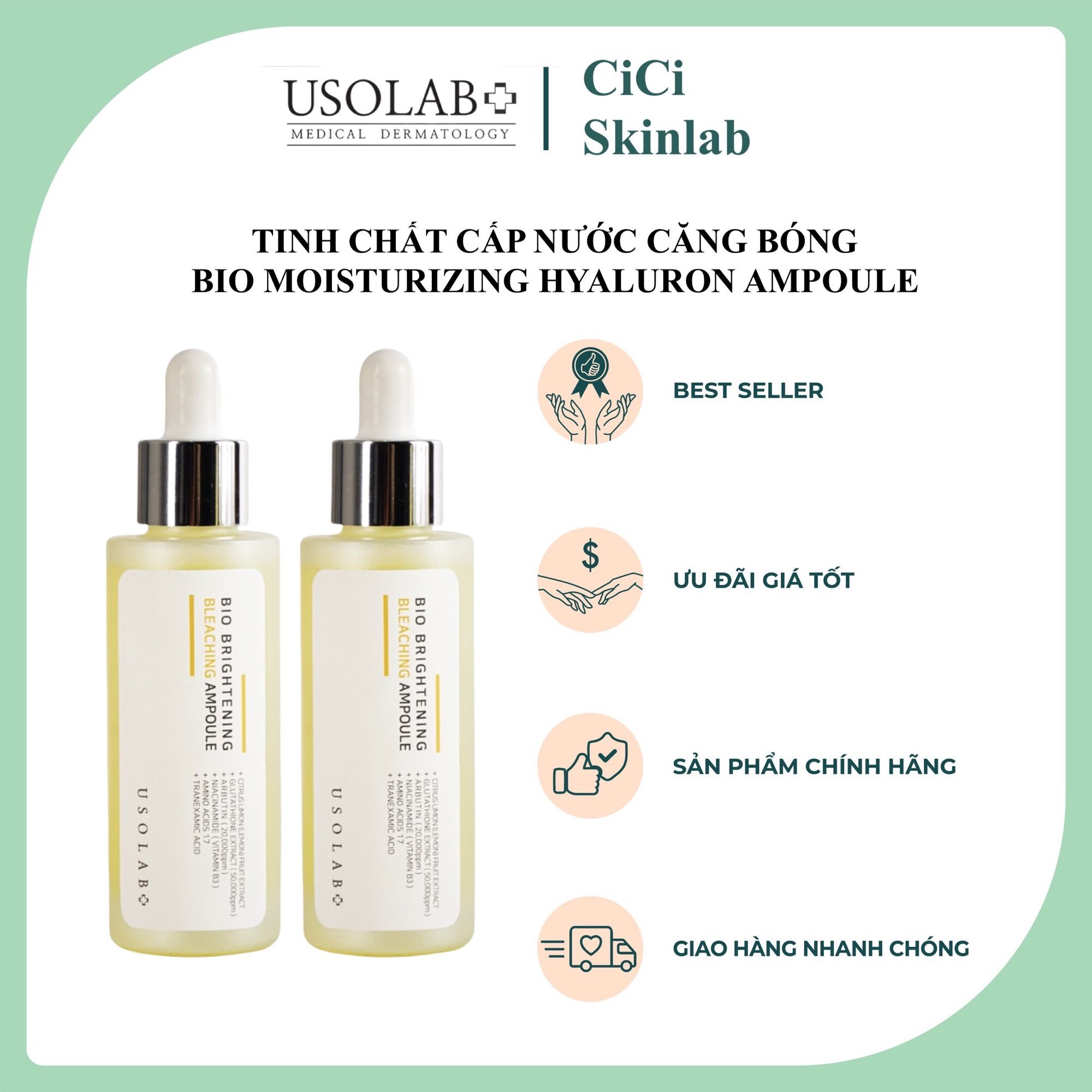 Hàng Chính Hãng Serum trắng da Brightening Bleaching Ampoule Usolab