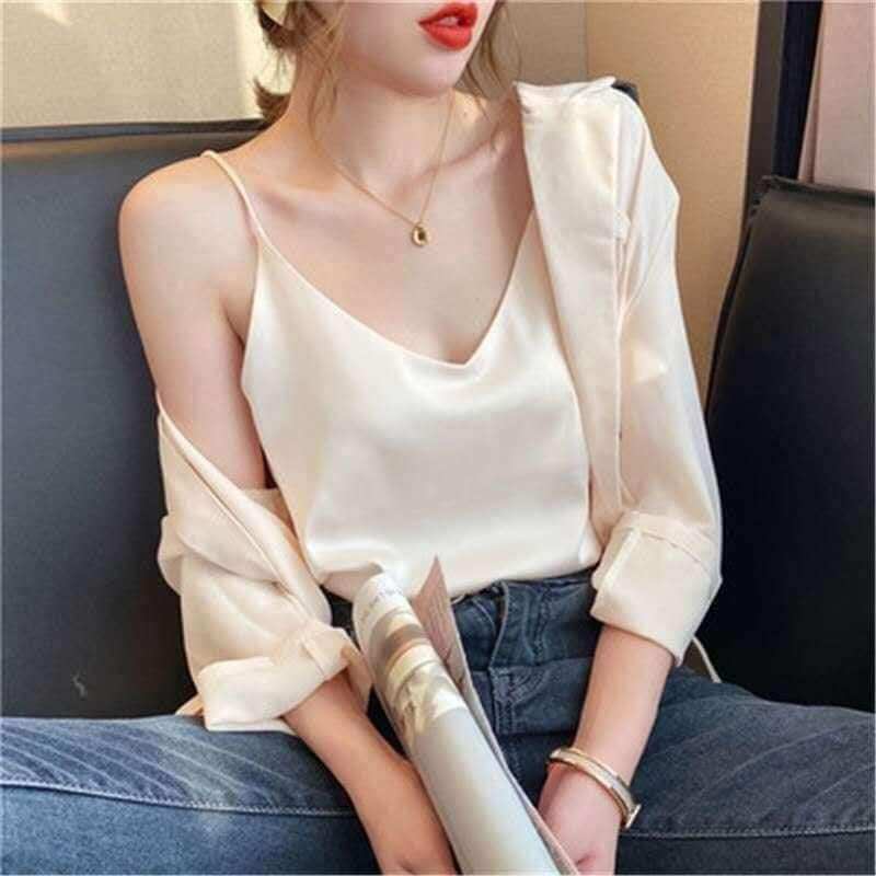 Áo 2 Dây nữ Lụa Hàn cao cấp MADELA, Áo hai dây lụa Vintage