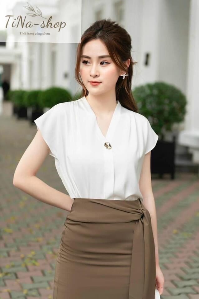 Áo cổ tim tay liền vải lụa đẹp