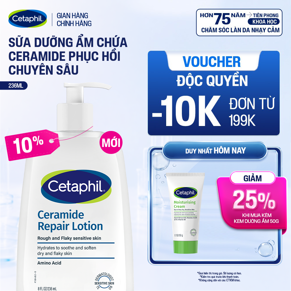 Sữa dưỡng ẩm phục hồi chuyên sâu cho da khô ráp, bong tróc, nhạy cảm Cetaphil Ceramide Repair Lotion 236ml