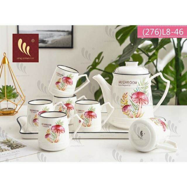 Bộ Ấm Trà Sứ Cao Cấp Kiểu Hàn Quốc Kèm Khay