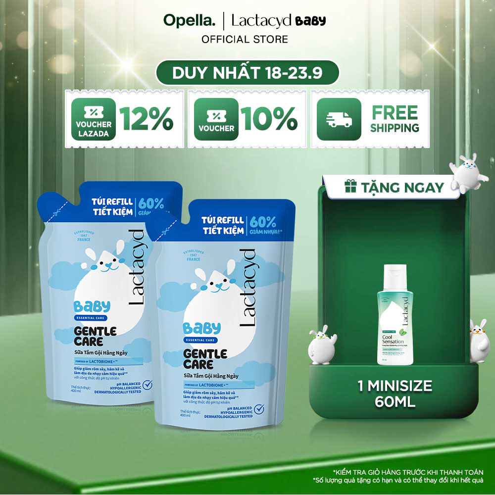 Bộ 2 Túi Refill - Sữa Tắm Gội Trẻ Em Lactacyd Baby Gentle Care Bảo Vệ Dịu Nhẹ Cho Làn Da Nhạy Cảm 400ml